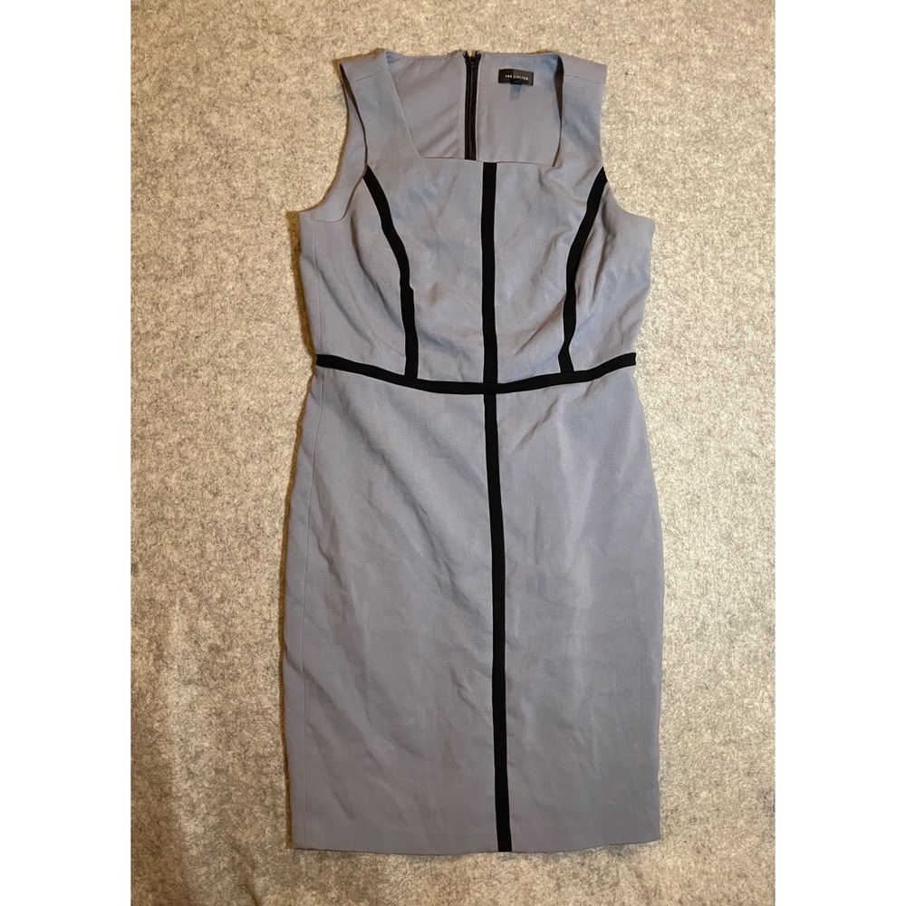 The Limited Women Slate Blue Black Contrast Trim Sheath Dress Size 12 Sleeveless